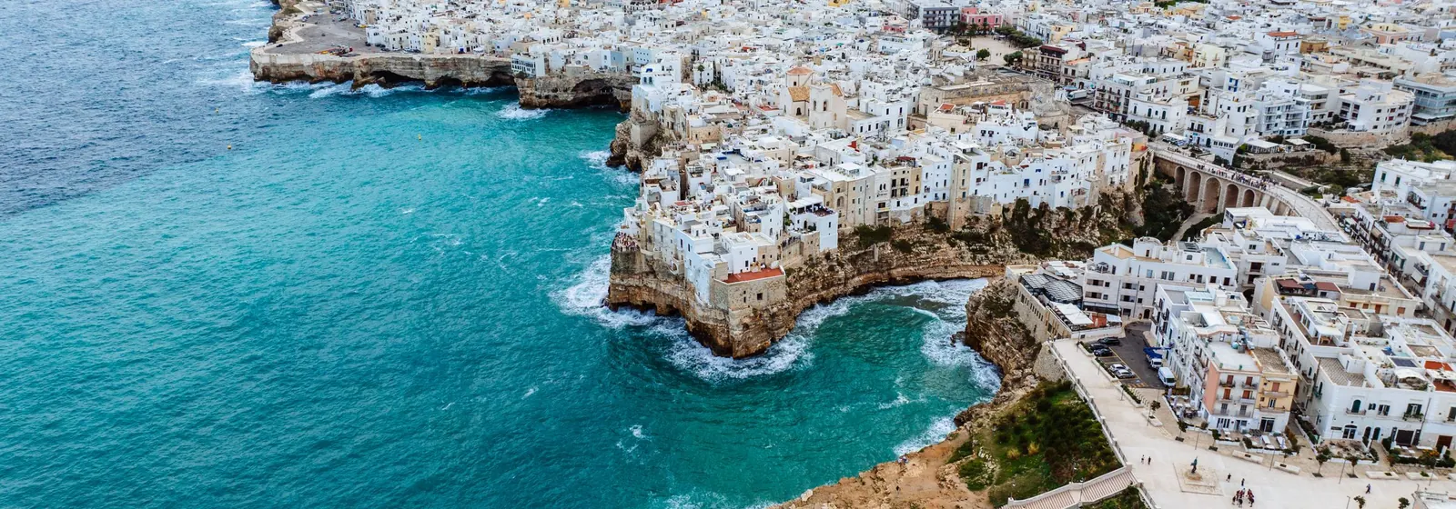Aerial view of Polignano a Mare on the coast south of Bari