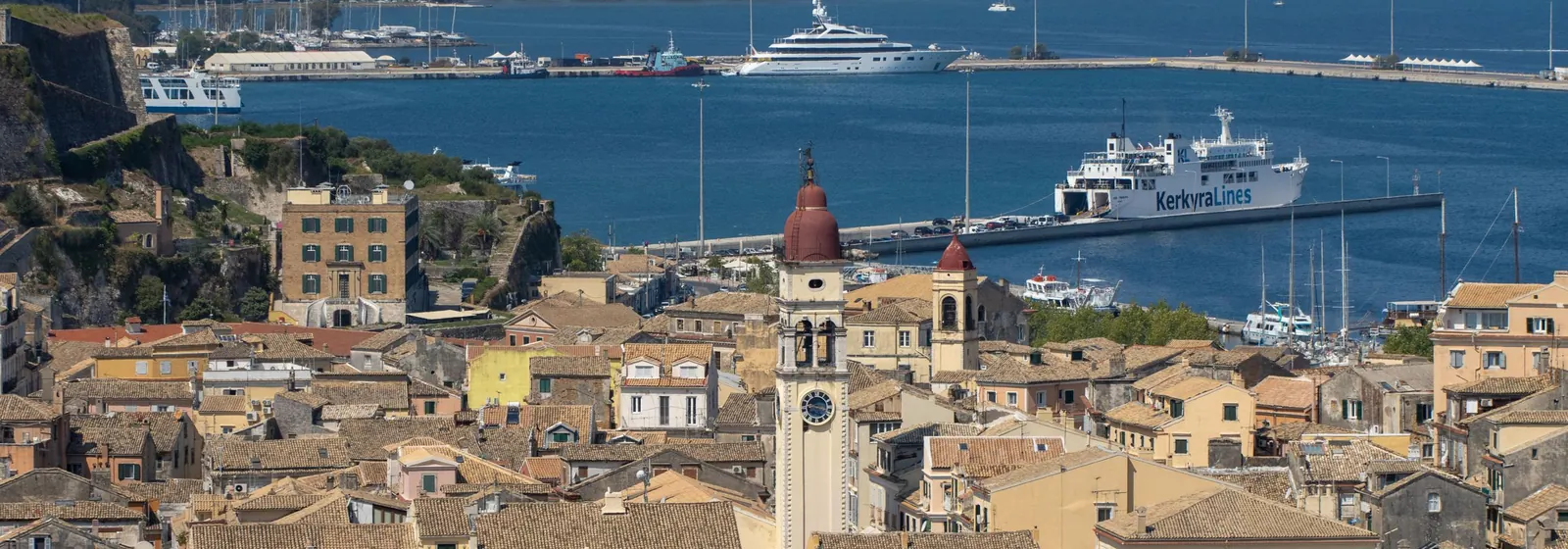 Corfu Town and harbour from the air