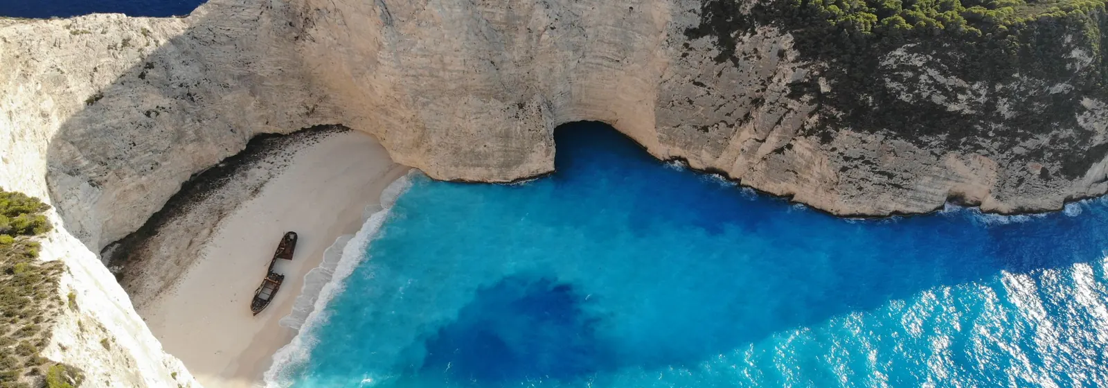 Navagio beach on Zakynthos from the air